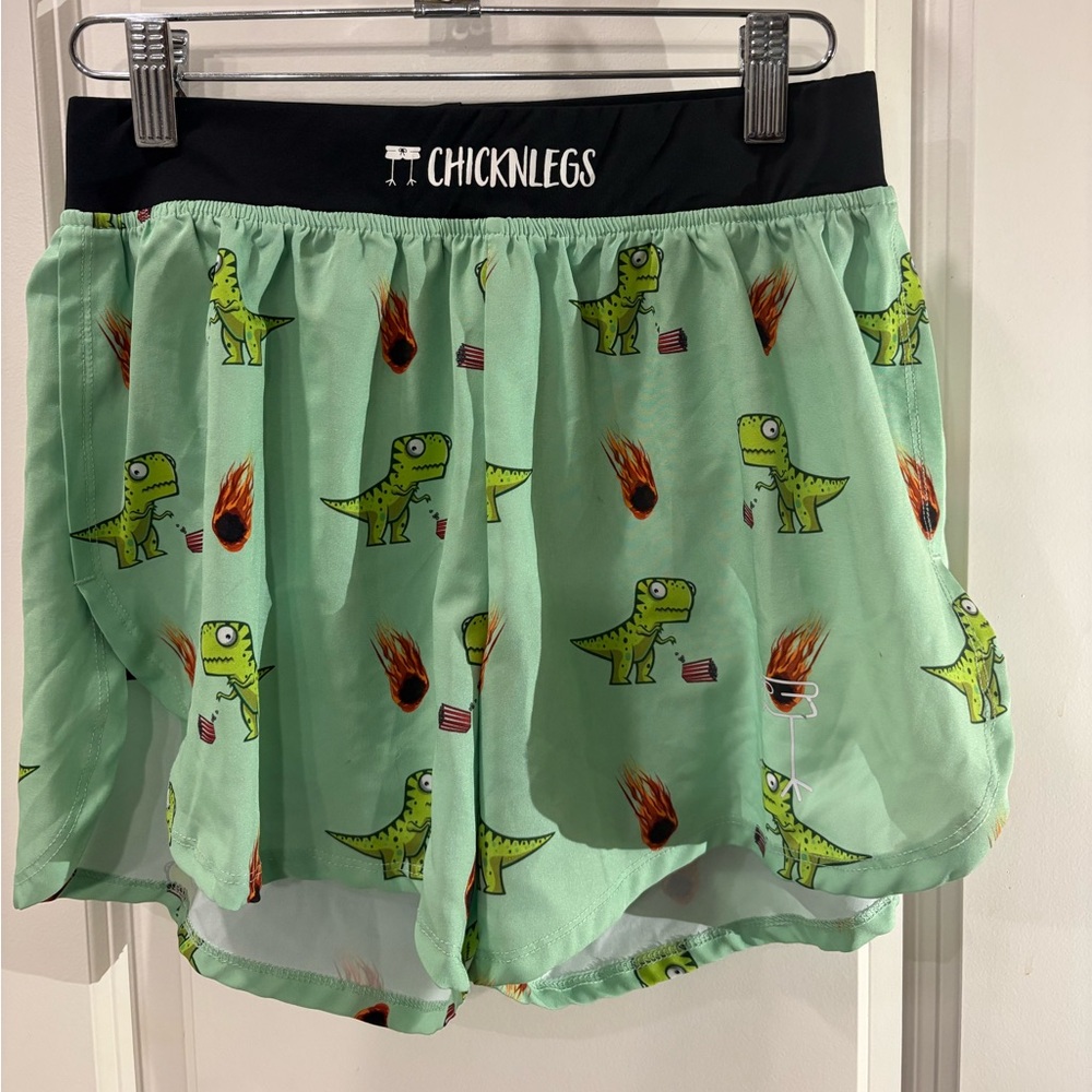 ChicknLegs Mens Athletic Shorts - Green Dinosaur Print